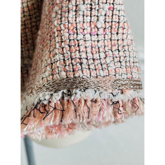 Rebecca Taylor Pink Tweed Fringe Trim Blazer Jacket Women’s Size 10 - Picture 8 of 12